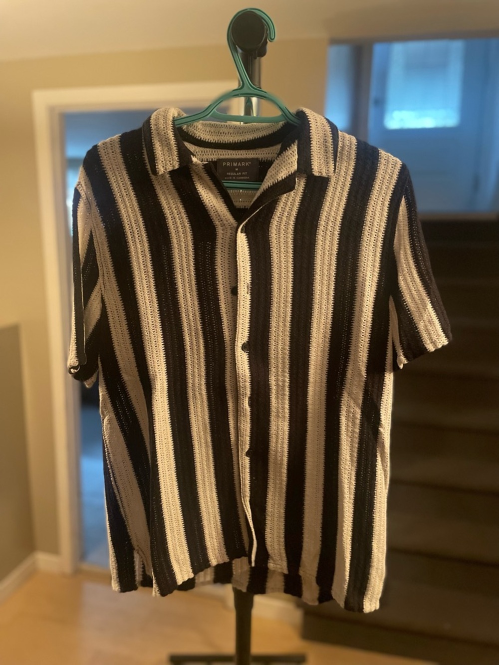 Primark Black & White Vertical Stripe Short-Sleeve Button Shirt